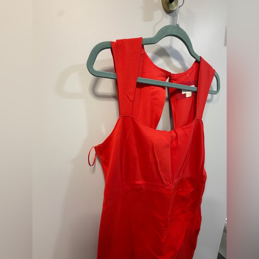 Anthropologie Maeve Square Neck Red Midi Dress Sz 12 - Picture 15 of 16